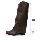 Bella Mia Retro Rivet high top western cowboy boots for women with pointed toe, mid heel, slip-on design, and long shaft.