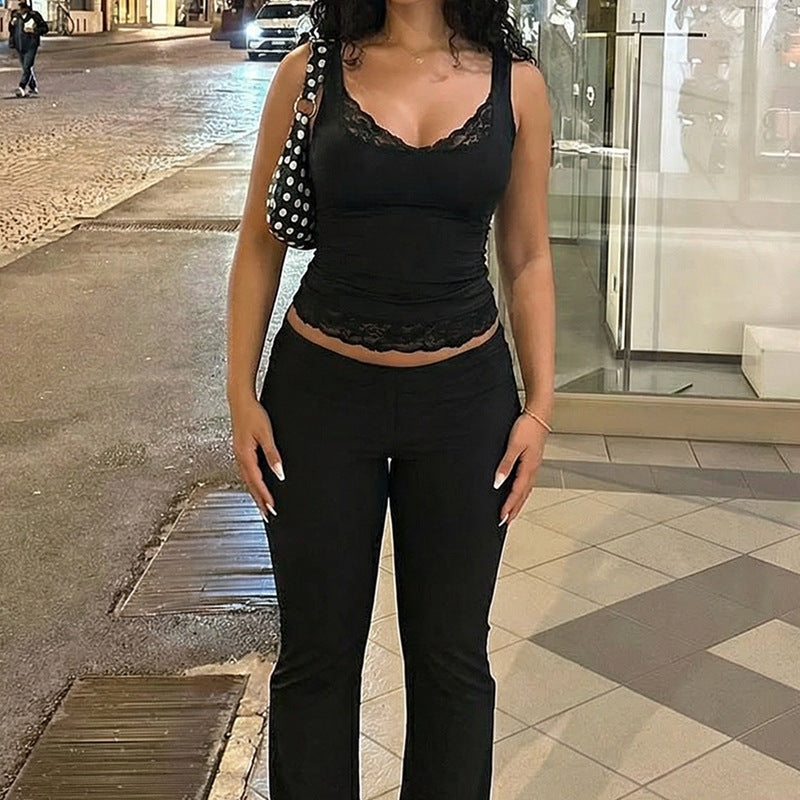 Bella Mia sexy lace short vest top for women, solid color and stylish, perfect for fashionable casual wear.
