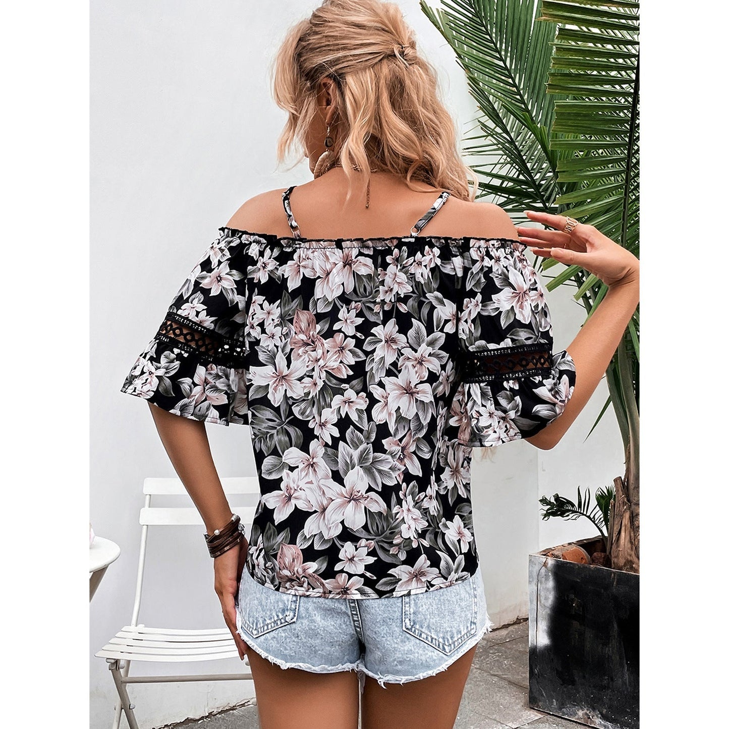 Women Clothing Casual Office off-Neck Printed Shirt Bella Mia