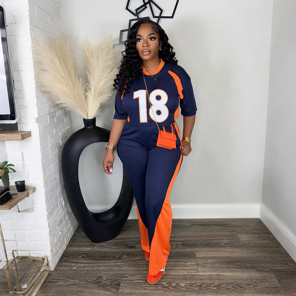 Women’s casual half sleeve top and slim fit trousers matching set by Plush Fashion Hub, shown in a stylish, coordinated outfit.
