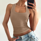 Bella Mia women's summer slim fit U collar solid color cropped vest, stylish I-shape design for women.