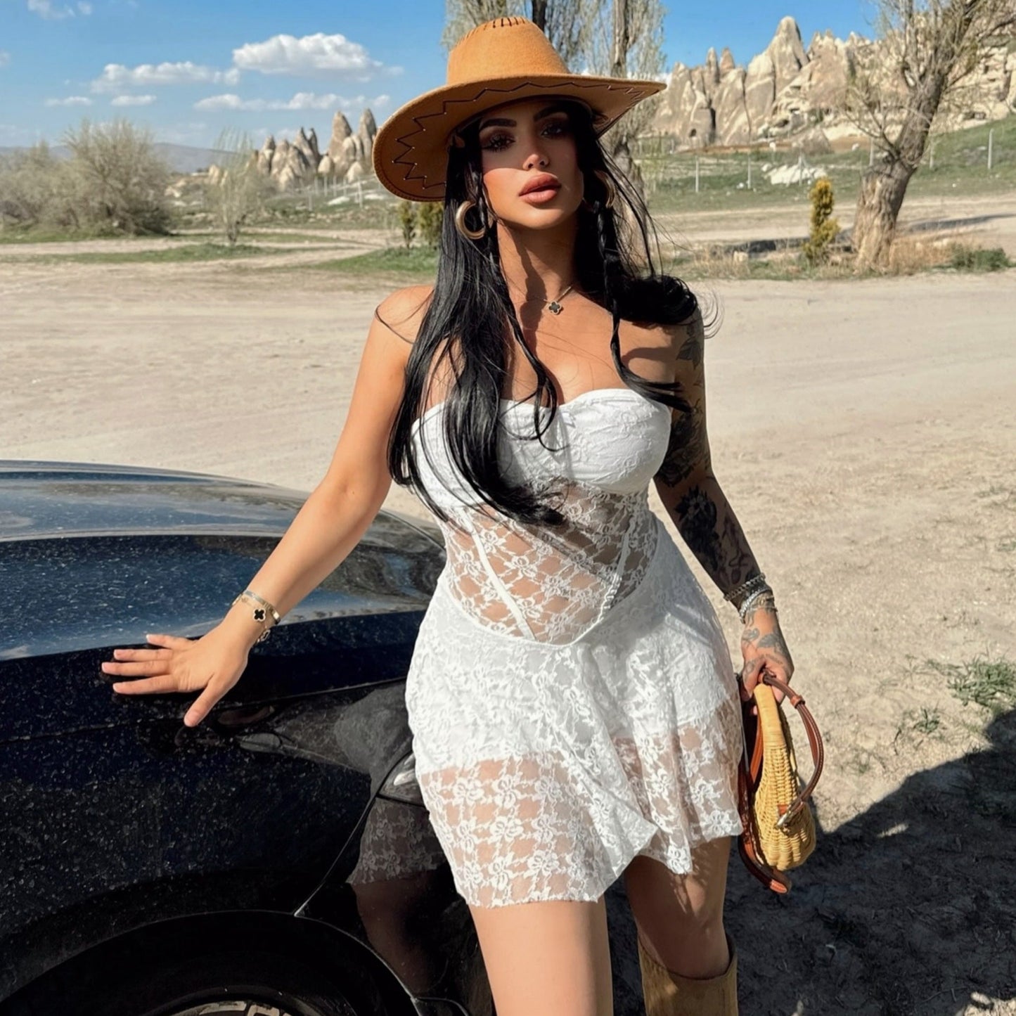 Summer women's slim fit lace stitching tube top dress, see-through design, from Plush Fashion Hub, showcasing its stylish, breathable fabric.