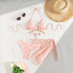 Bella Mia women's high-sense lanyard bikini split three-piece swimsuit, featuring stylish swimwear design with a matching top, bottom, and lanyard.