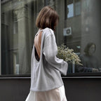 Bella Mia women's cotton backless pullover sweater, loose knitted autumn winter outerwear with a cozy, relaxed fit.