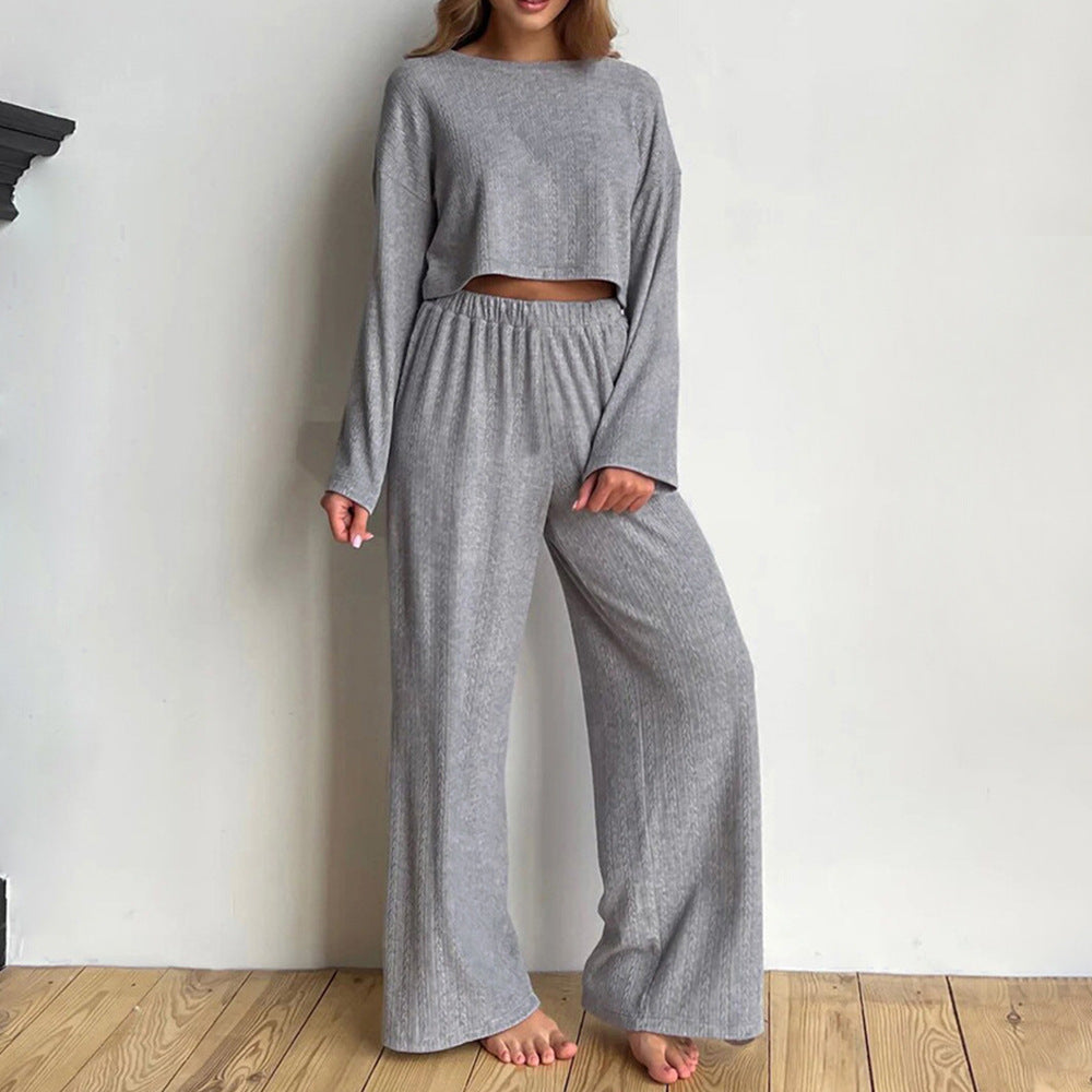 Gray winter wheat jacquard long sleeve women's pajamas set featuring a cozy, textured pattern and comfortable fit.