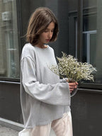 Bella Mia women's cotton backless pullover sweater, loose knitted autumn winter outerwear with a stylish relaxed fit.
