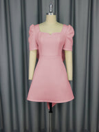Bella Mia summer elegance square collar dress with bow backless design, perfect for parties, cocktails, and graduations.