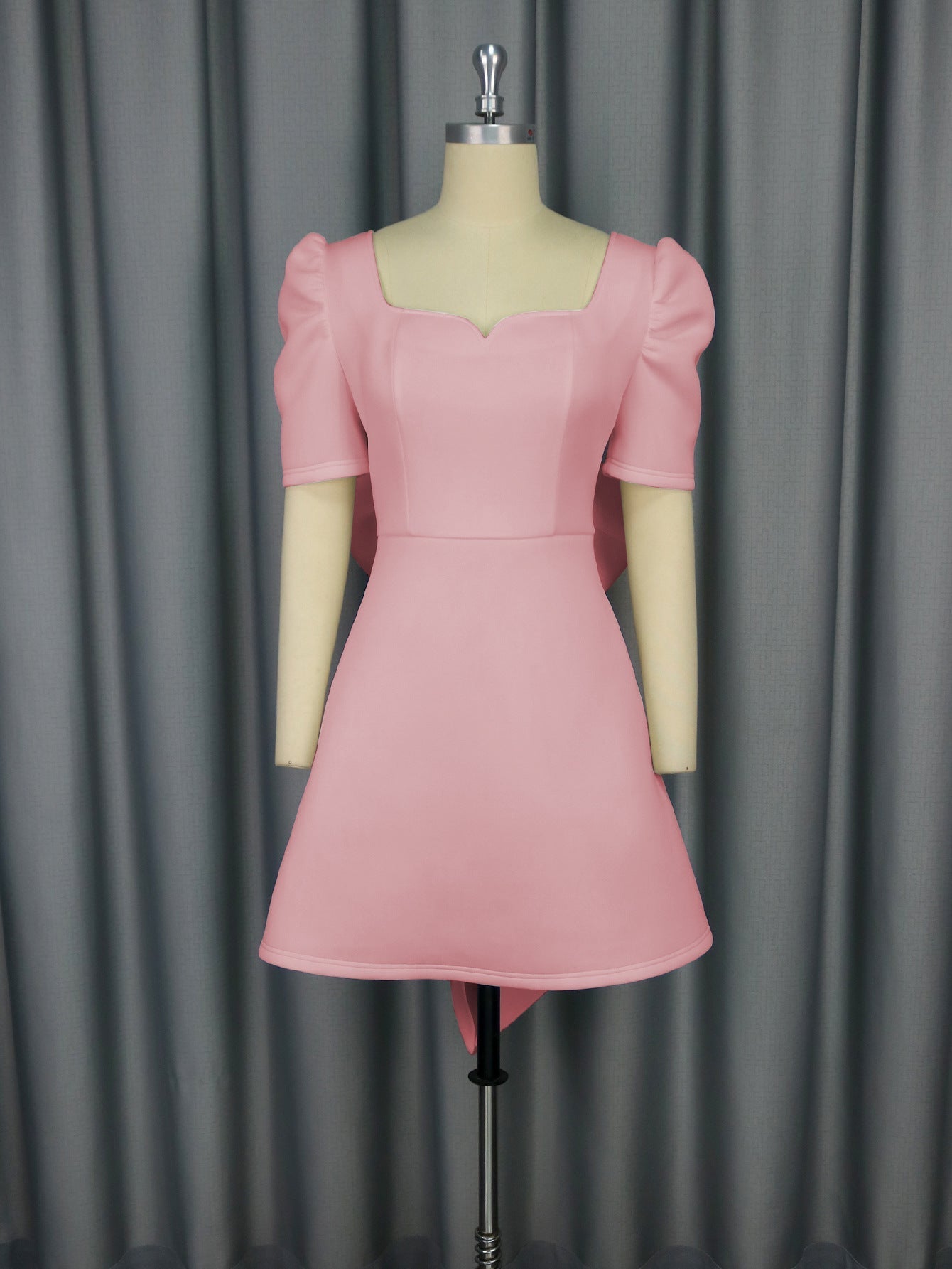 Bella Mia summer elegance square collar dress with bow backless design, perfect for parties, cocktails, and graduations.