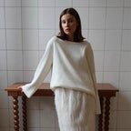 Bella Mia women's cotton backless autumn winter pullover sweater, loose knitted cozy outerwear for women.