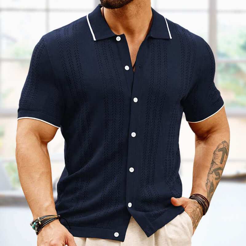 Short-sleeve Summer Button Up Lapel Fashion Businessmen's ClothingStay stylish and comfortable with our Short-sleeved Polo Shirt. Made from high-quality Tencel fabric, this solid color shirt features a unique design and comfortableShirtPlush Fashions ShopPlush Fashion Shop