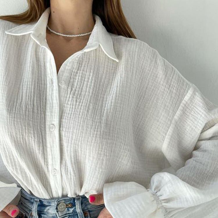 Autumn Flared Sleeves Long Sleeves Shirt Full Casual Niche White Shirt for Women Bella Mia