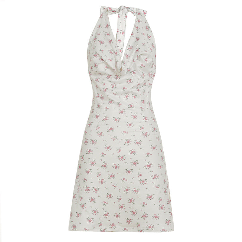 Metallic glossy sleeveless halter dress with swing collar and backless sheath design from Bella Mia, featuring a sexy, form-fitting silhouette.
