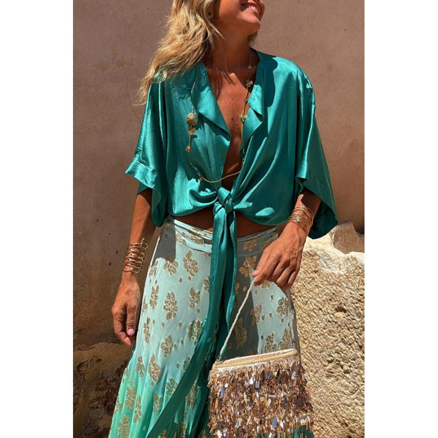 Colorful spring summer lace-up women’s cardigan with batwing sleeves, casual loose fit, ideal for vacation and everyday wear.