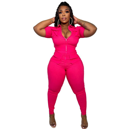 New Women's Clothing Zipper Three-dimensional Pocket JumpsuitElevate your wardrobe with this stylish and versatile Women's Clothing Zipper Jumpsuit. Featuring a unique three-dimensional pocket design and comfortable fit, this 2 piece Pants setPlush Fashions ShopPlush Fashion Shop