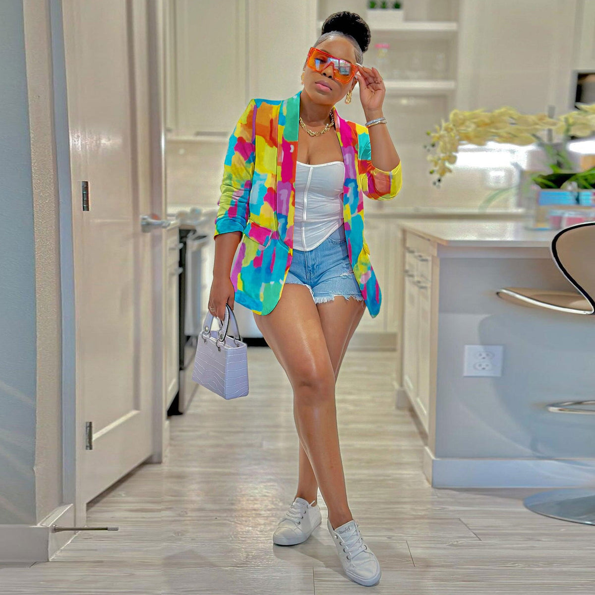 Casual color printing blazer top from Plush Fashion Hub, featuring a stylish, printed design and tailored fit.