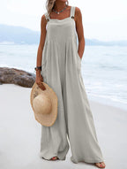 Women’s summer jumpsuit by Bella Mia, ethnic solid color wide-leg jumpsuit with comfortable fit and stylish design.