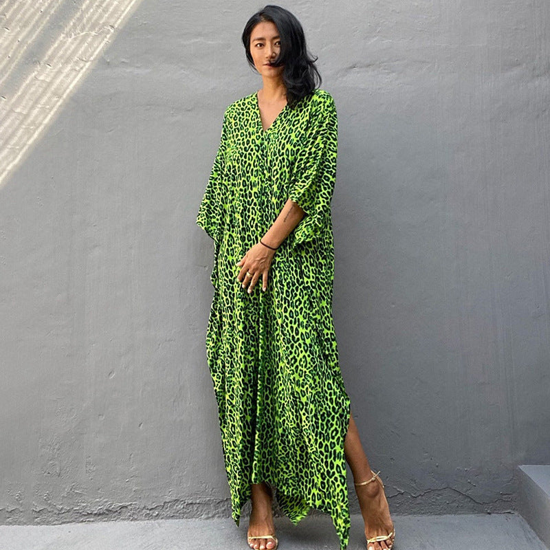 Printed long beach cover-up skirt by Plush Fashion Hub, featuring a maxi dress design with sun protection and stylish swimwear cover.