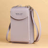 Women mobile phone crossbody large wallet shoulder bag in synthetic PU leather, beige color.