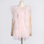 See-through organza sleeveless dress with asymmetric ruffled stitching, designed by Plush Fashion Hub for women.