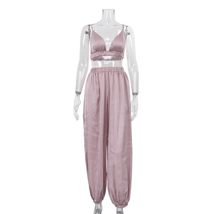 Women’s sleeveless summer vest and tappered trousers two-piece set in loose fit from Plush Fashion Hub, casual and stylish.