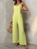 Women’s loose wide-leg sleeveless jumpsuit by Bella Mia featuring solid color casual style and relaxed fit, perfect for everyday wear.