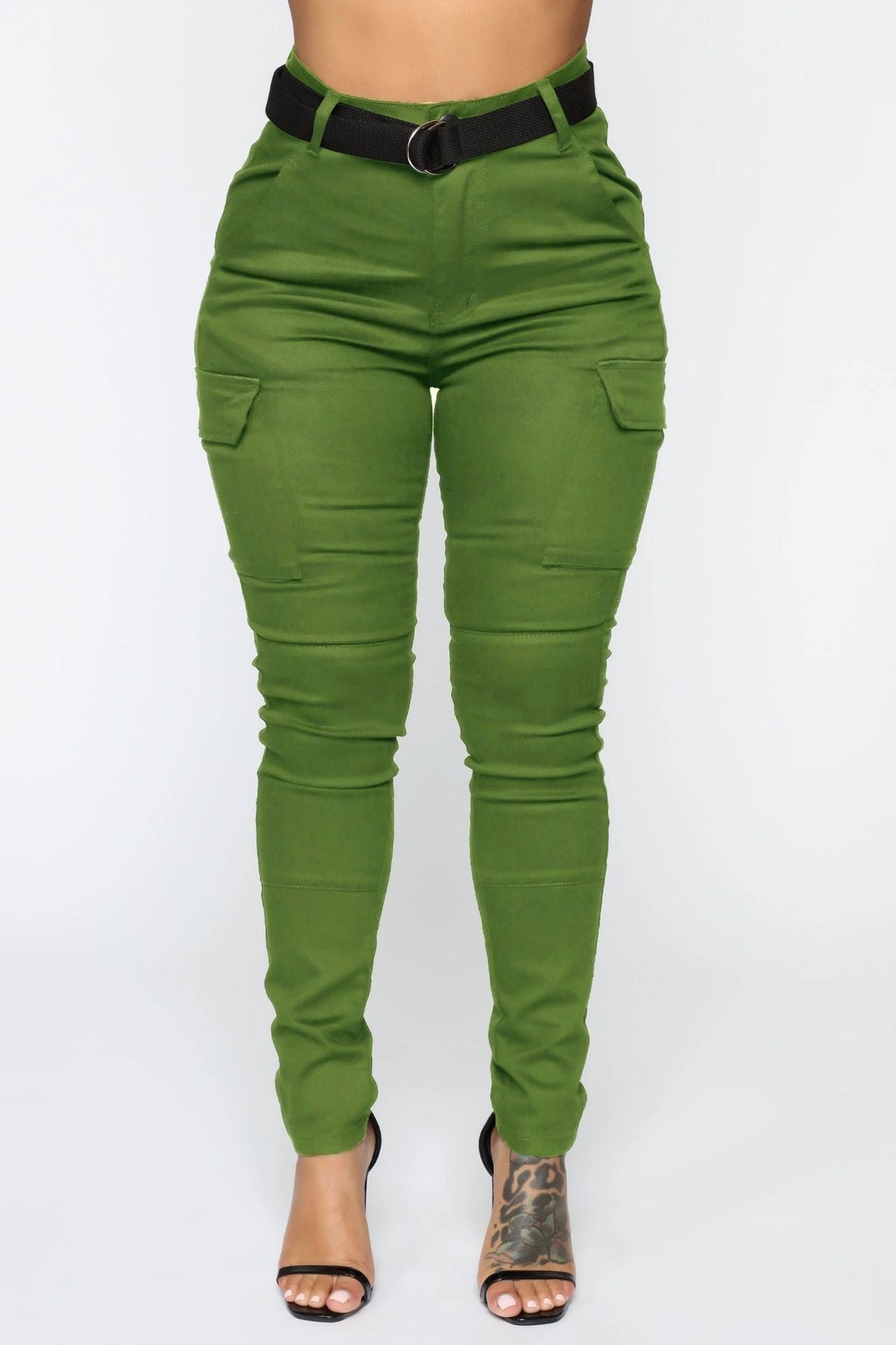 Casual women's four-season skinny stretch sports pants with belt by Plush Fashion Hub, showcasing a stylish, comfortable design.