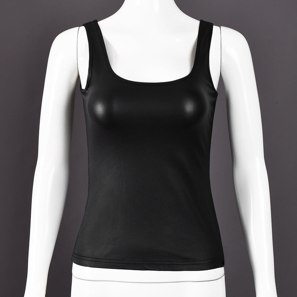 Women’s Bella Mia summer cropped vest with coated shoulder straps, U collar, and exposed design, perfect as trendy outerwear.