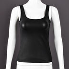 Women’s Bella Mia summer cropped vest with coated shoulder straps, U collar, and exposed design, perfect as trendy outerwear.