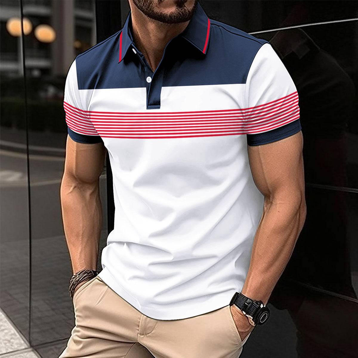 Men's Casual V-neck Button Business Striped All-matching Polot ShirtElevate your casual style with our Men's Casual V-neck Button Business Striped Polo Shirt! Available in gray, khaki, green, white, and navy blue, our shirt features Men's Polo ShirtsPlush Fashions ShopPlush Fashion Shop