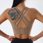 Bella Mia women's shockproof sports bra with quick-drying fabric, push-up design, and supportive back for running and yoga workouts.