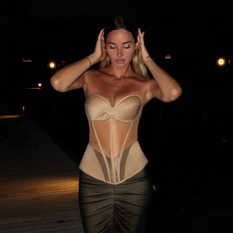 See-through wild vest top for women by Bella Mia featuring a tube top design with chest padding and waist fit.
