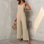 Bella Mia women's sleeveless sling jumpsuit with solid color, casual style, loose fit, wide-leg pants, perfect for relaxed occasions.