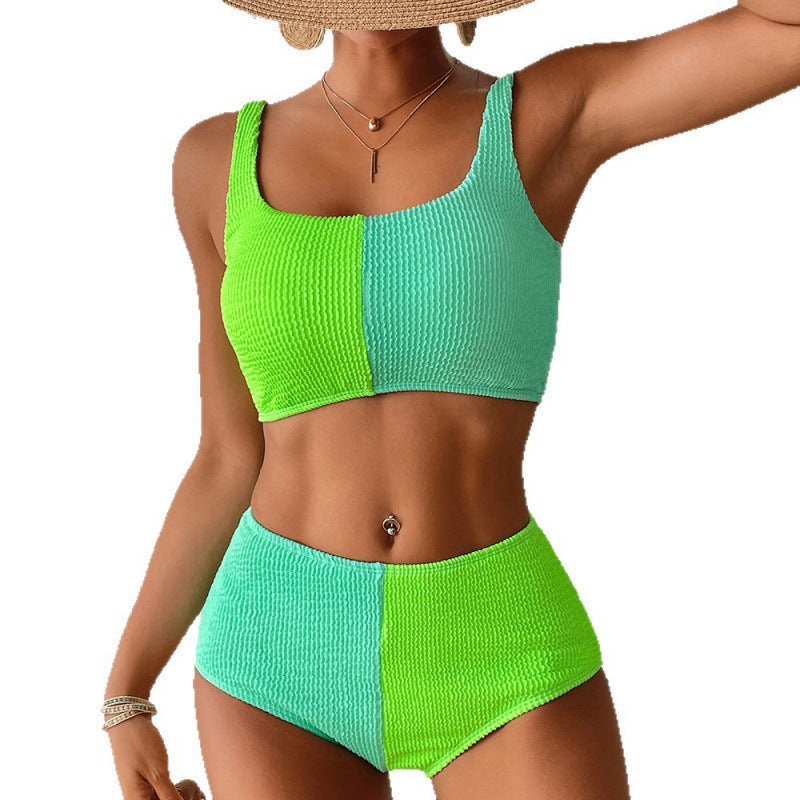 Bella Mia women's high waist bikini swimwear in solid color, stylish and sexy with a split design, perfect for beach or pool.