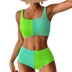 Bella Mia women's high waist bikini swimwear in solid color, stylish and sexy with a split design, perfect for beach or pool.