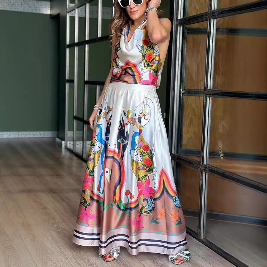 Plush Fashion Hub sleeveless printed summer dress with lace-up front, casual loose fit, perfect for vacation and warm weather.