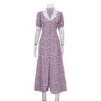Elegant floral summer dress by Plush Fashion Hub with polo collar, short sleeves, high waist, and A-line print design.