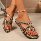 Women's boho flat printed slippers by FitiqueFit featuring colorful, casual footwear with a comfortable slip-on design.
