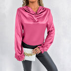 Women’s satin summer shirt by Bella Mia, artificial silk top with a smooth, shiny fabric and stylish design, perfect for warm weather.