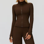 Bella Mia autumn winter stand collar coat with zipper, windproof warm top, velvet sport coat for running and casual wear.
