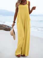 Women’s summer wide-leg jumpsuit by Bella Mia featuring ethnic solid color design and comfortable fit.