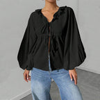 Women’s loose batwing sleeve cardigan top by Bella Mia, in a simple, stylish autumn-winter T-shirt design with a big swing fit.