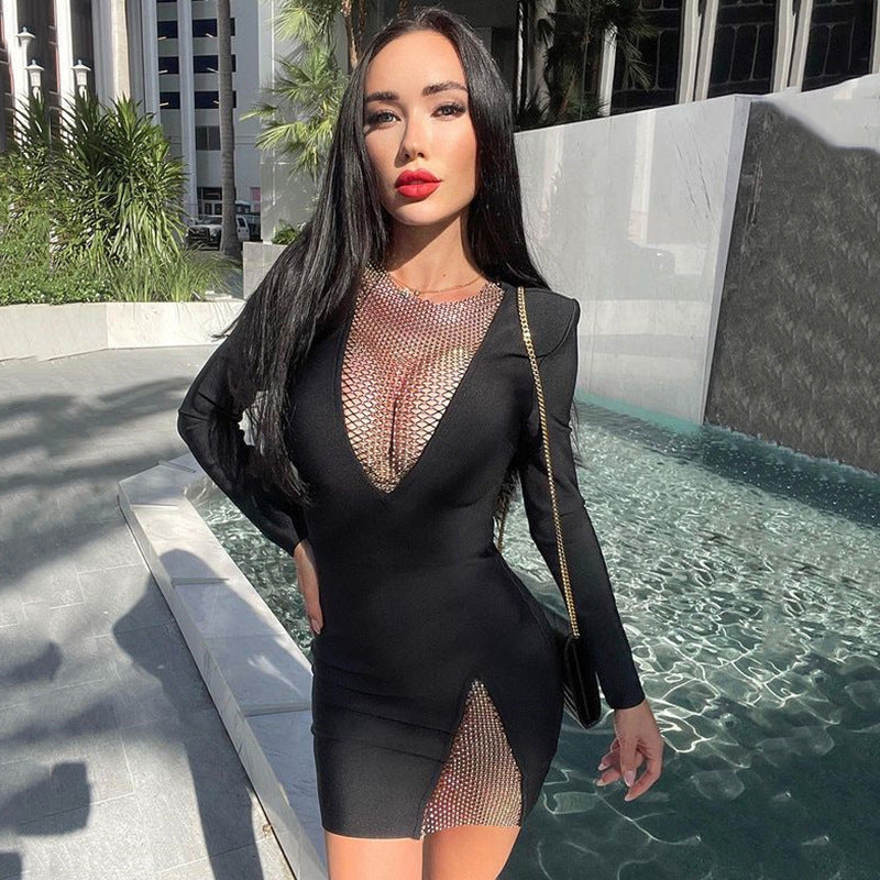 Plush Fashion Hub women's long sleeve spring autumn dress with a tight fit, stylish design, and sexy hip detail.