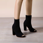 Bella Mia women's street style knitted peep toe high heel sandals with chunky heels and round head design, perfect for fashionable outings.