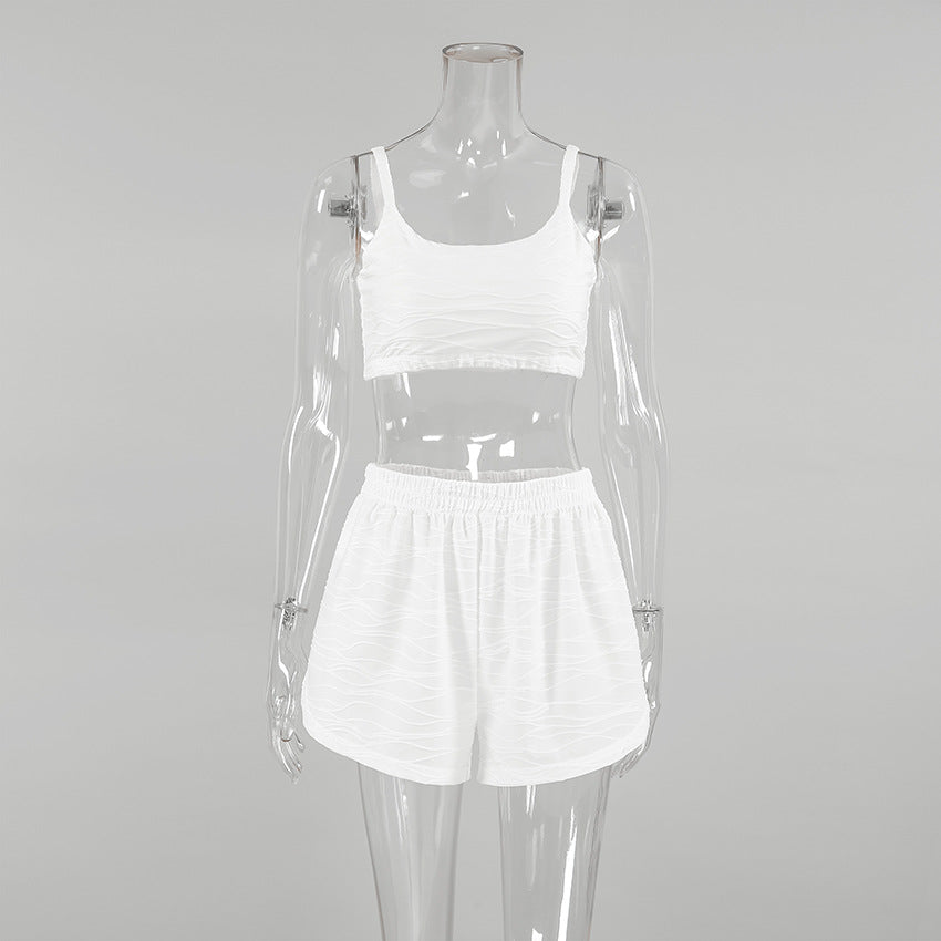 Bella Mia striped pajama suspenders with spaghetti straps and shorts, knitted plain summer ladies' homewear bottoms.
