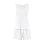 Bella Mia spring knitted sunken stripe ladies homewear vest and shorts set, casual soft two-piece pajama ensemble.