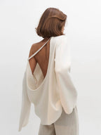 Bella Mia women's cotton backless pullover sweater, loose knitted autumn winter outerwear, cozy and stylish for women.
