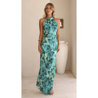 Floral digital print halter dress from Plush Fashion Hub, mid-length spring and summer dress with a sweet, feminine design.