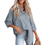 Women’s satin long sleeve shirt with a gravel pattern by Bella Mia, featuring a loose fit and autumn-inspired comfort.