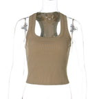 Bella Mia women's summer slim fit U collar cropped vest in solid color, stylish I shape design for a trendy look.