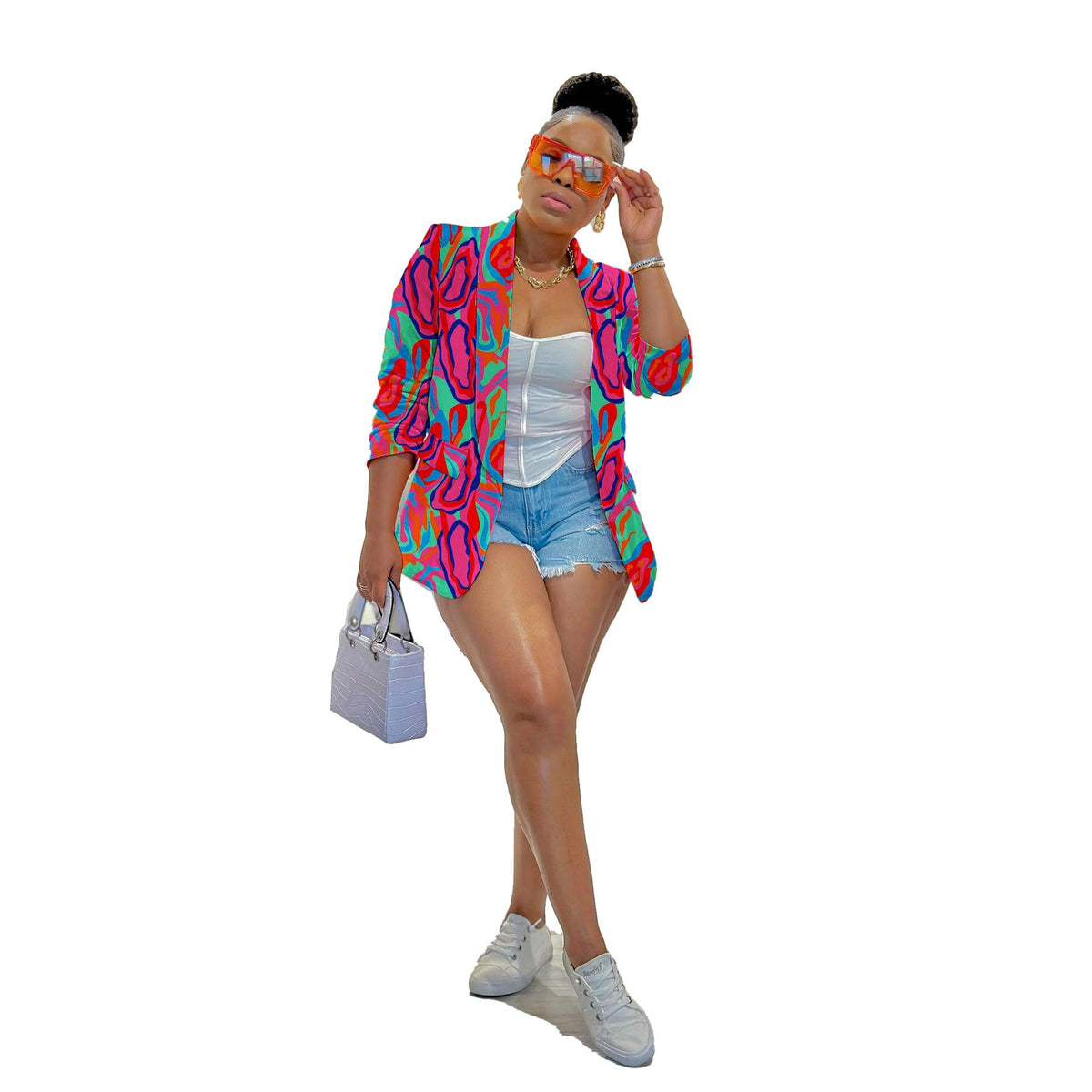 Casual color printing blazer top by Plush Fashion Hub, featuring a stylish printed design and tailored fit.